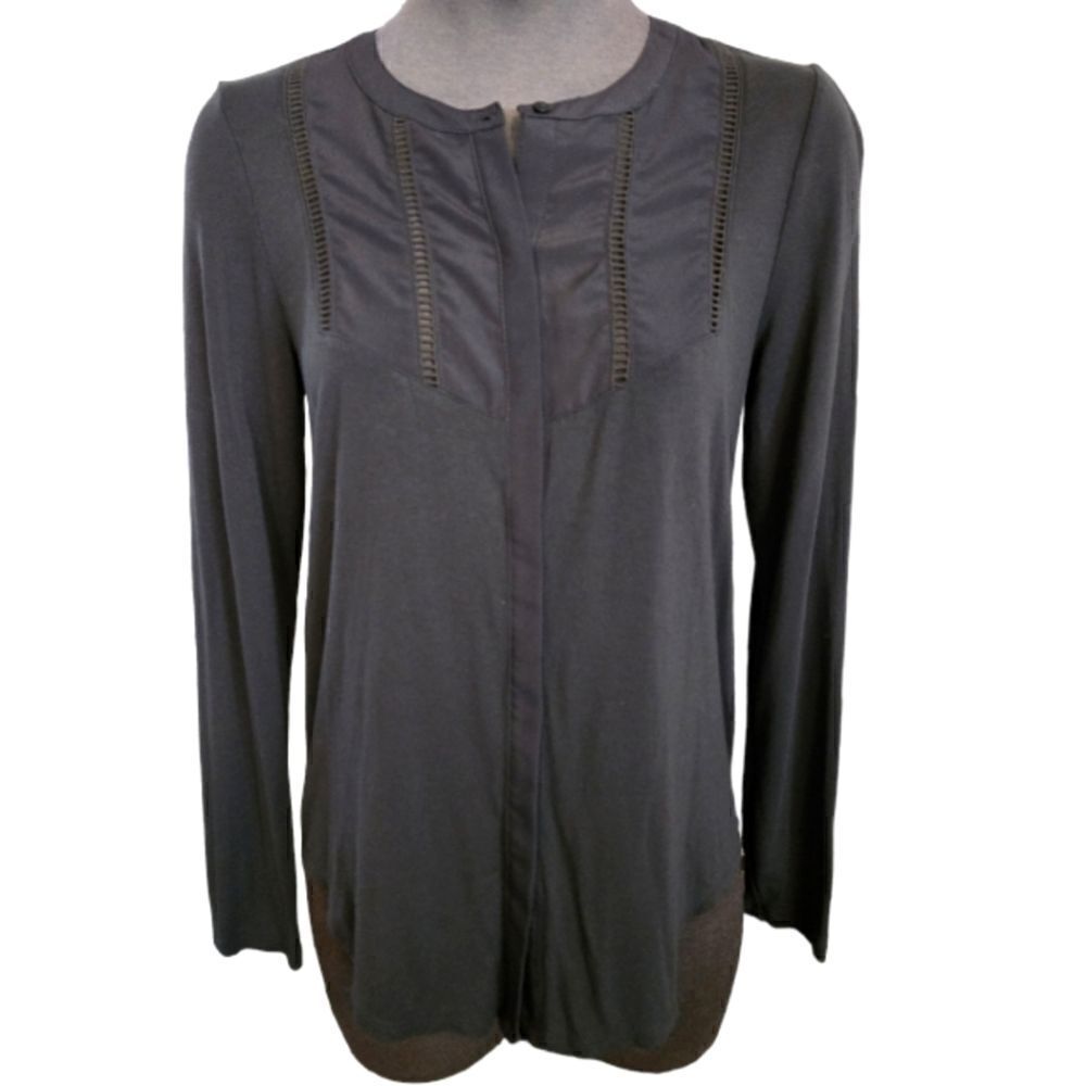 LN BANANA REPUBLIC MIXED MEDIA BUTTON FRONT LONG SLEEVE TOP SZ. XS